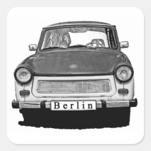 Trabant Car Front, Black and White, Berlijn Vierkante Sticker