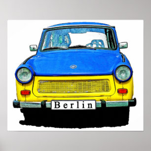 Trabant Car Front, Blue & Yellow, Berlijn Poster