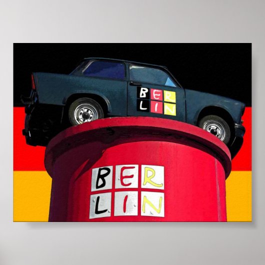 Trabant Car & German Flag, Berlijn Poster (Voorkant)