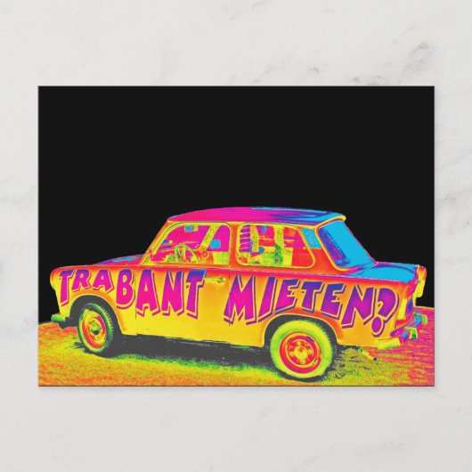 Trabant Car, Raibow Effect, Black Back, Berlin Briefkaart (Voorkant)