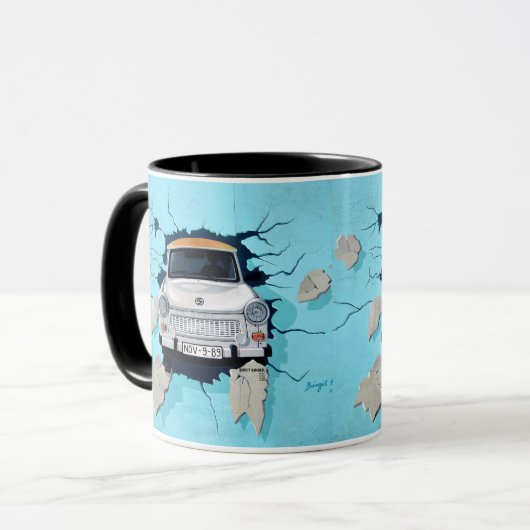 Trabant Duits Papier Jaguar Wall Berlin Auto Man Mok (Voorkant links)