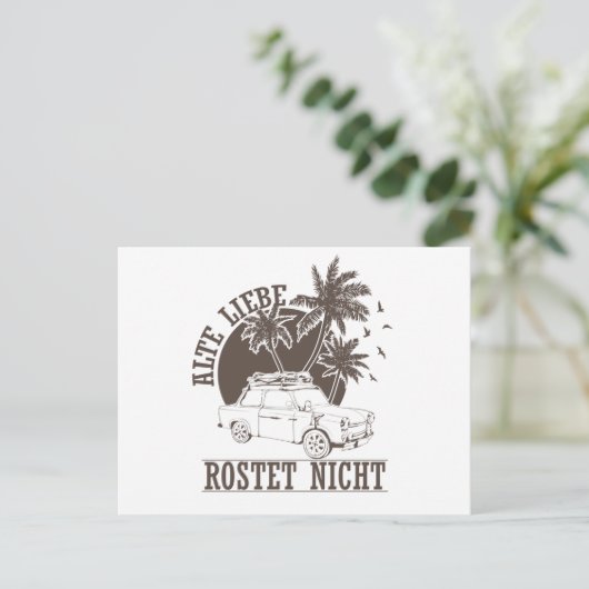 Trabi DDR Pappe "Alte Liebe rostet nicht" Briefkaart (Staand voorkant)