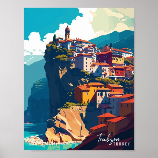 Trabzon Turkije vintage reisillustratie Poster (Voorkant)