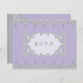 Tracen van kant, lavendel en grijs - Trouwuitnodig RSVP Kaartje (Voorkant / Achterkant)