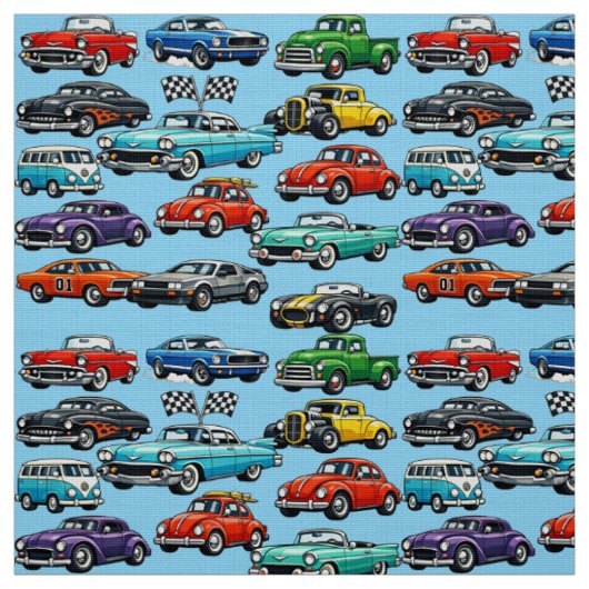 Tracering Klassieke Auto's Collagepatroon Stof (Swatch)