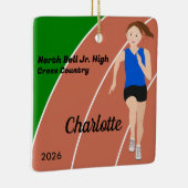 Track and Field Girl Bruin Haar Blauw Zwart Keramisch Ornament (Rechts)