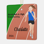 Track and Field Girl Bruin Haar Blauw Zwart Keramisch Ornament (Links)