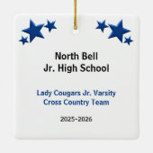 Track and Field Girl Bruin Haar Blauw Zwart Keramisch Ornament (Achterkant)