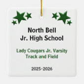 Track and Field Girl Zwart haar in groen en wit Keramisch Ornament (Achterkant)