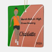 Track and Field Girl Zwart haar in het Sinaasappel Keramisch Ornament (Links)