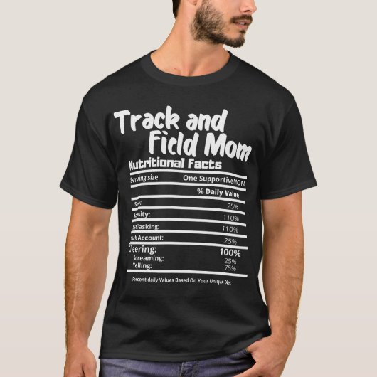 Track en Field Moeder Voeding Fact Label - Bedankt T-shirt (Voorkant)