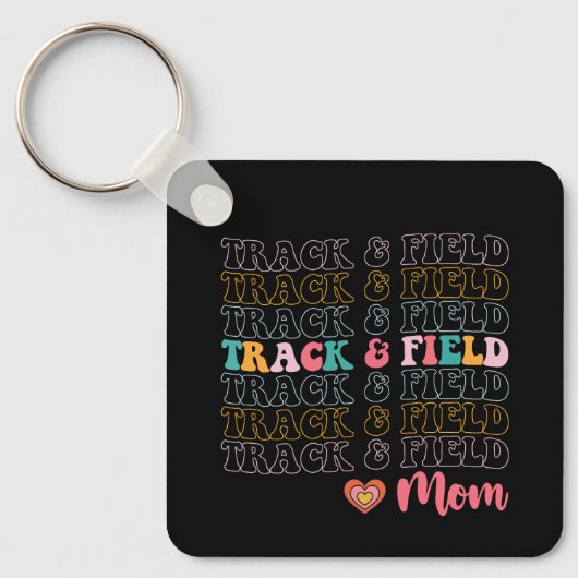 Track en Field Mom Groovy Running Mother's Day Sleutelhanger (Voorkant)