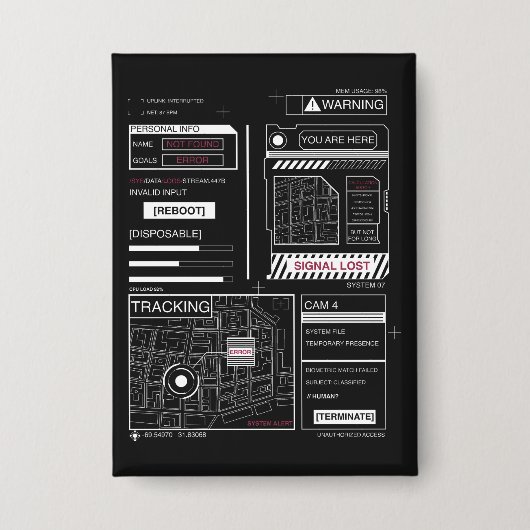 Tracking - Techno-Brutalist Streetwear Design Button (Voorkant)