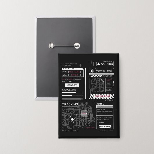 Tracking - Techno-Brutalist Streetwear Design Button (Voorkant / Achterkant)