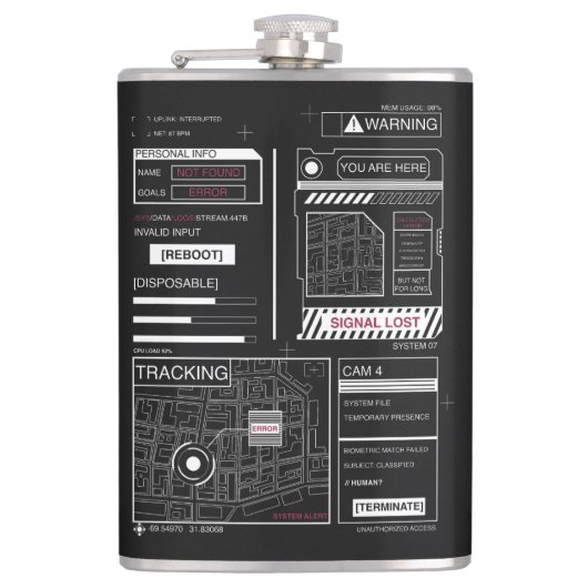 Tracking - Techno-Brutalist Streetwear Design Heupfles (Voorkant)