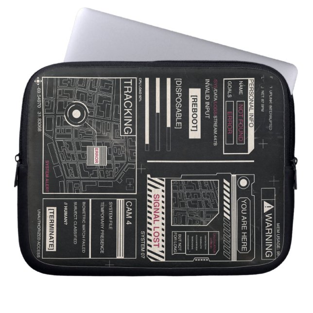 Tracking - Techno-Brutalist Streetwear Design Laptop Sleeve (Voorkant)