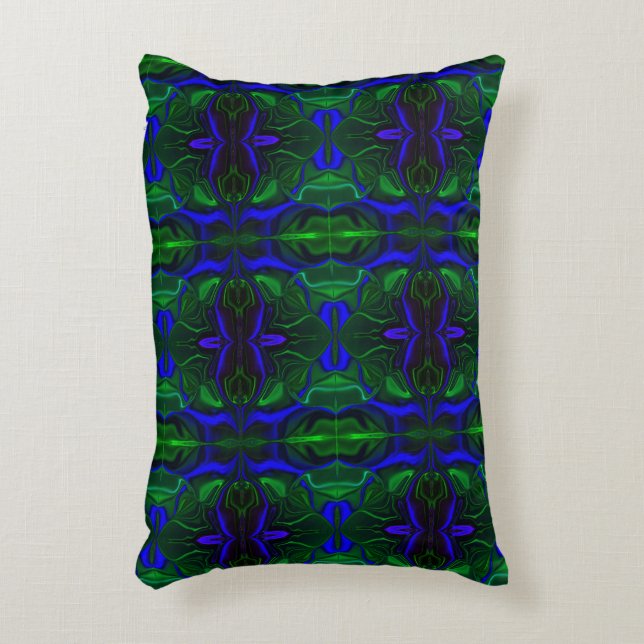 Traços azuis "flutuando" sobre fundo verde. accent kussen (Voorkant(Verticaal))