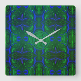 Traços azuis "flutuando" sobre fundo verde. vierkante klok