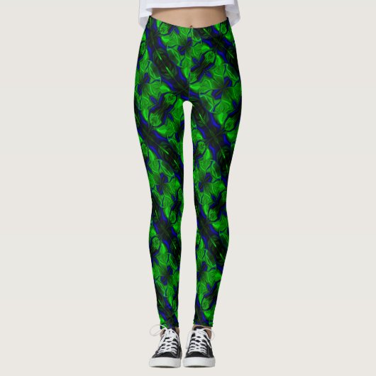 Traços e formas azuis sobre fundo verde. leggings (Voorkant)