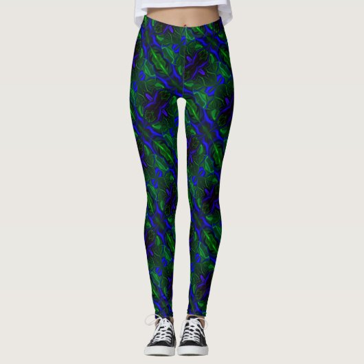 Traços e forms azul muito escuro e ton verdes leggings (Voorkant)