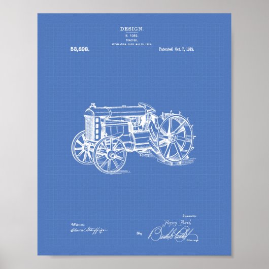 Tractor 1919: Patent Art Blueprint Poster (Voorkant)
