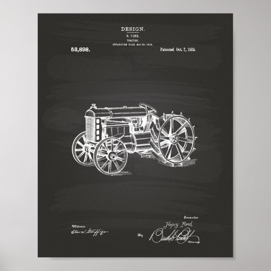 Tractor 1919 Patent Art Chalkboard Poster (Voorkant)