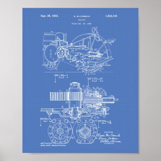 Tractor 1932 Patent Art Blueprint Poster (Voorkant)
