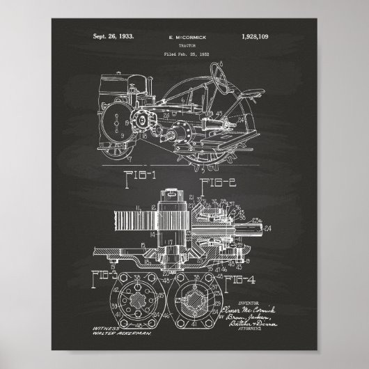 Tractor 1932 Patent Art Chalkboard Poster (Voorkant)