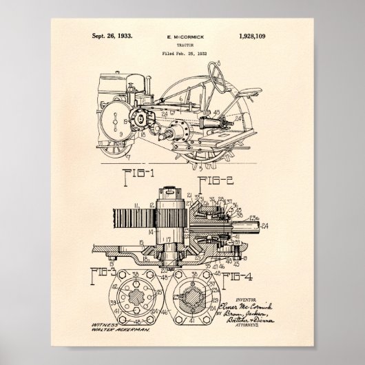 Tractor 1932 Patent Art Old Peper Poster (Voorkant)