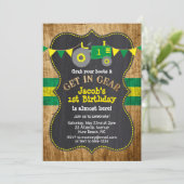 Tractor 1st Birthday Boy Party Green Yellow Kaart (Staand voorkant)