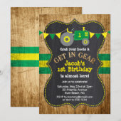 Tractor 1st Birthday Boy Party Green Yellow Kaart (Voorkant / Achterkant)