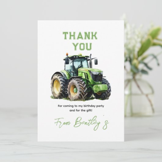 Tractor 1st Birthday Party Fun Boerderij Bedankkaart (Staand voorkant)