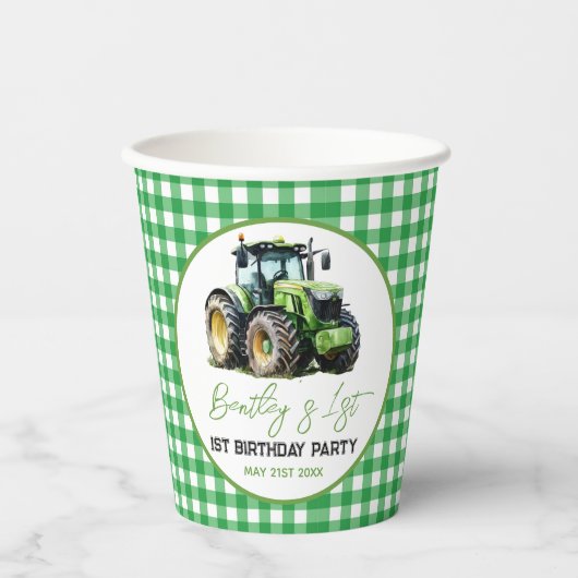 Tractor 1st Birthday Party Fun Boerderij Papieren Bekers (Voorkant)