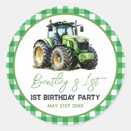 Tractor 1st Birthday Party Fun Boerderij Ronde Sticker (Voorkant)