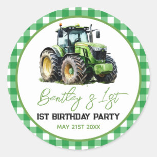 Tractor 1st Birthday Party Fun Boerderij Ronde Sticker