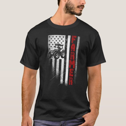 Tractor American Flag Farming Patriotic Fa T-shirt (Voorkant)
