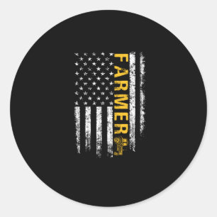 Tractor American USA Flag Funny Farmer Rancher Ronde Sticker