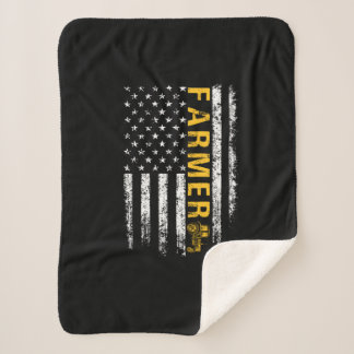 Tractor American USA Flag Funny Farmer Rancher Sherpa Deken
