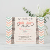 Tractor Aqua Coral Grey Girl Baby shower Kaart (Staand voorkant)