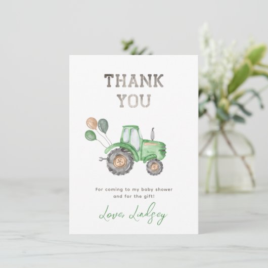 Tractor Baby shower - Hartelijk dank - Kaart (Staand voorkant)
