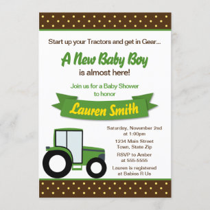 Tractor Baby shower Invitation 5x7 Card Kaart