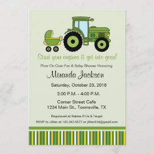 Tractor Baby shower Invitation green Kaart