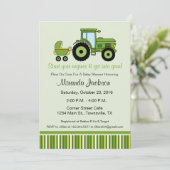 Tractor baby shower uitnodiging groen (Staand voorkant)