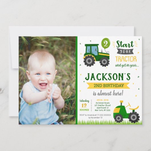 Tractor Barnyard Birthday Party Invitation Kaart (Voorkant)