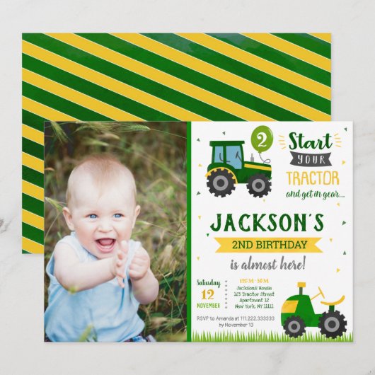 Tractor Barnyard Birthday Party Invitation Kaart (Voorkant / Achterkant)