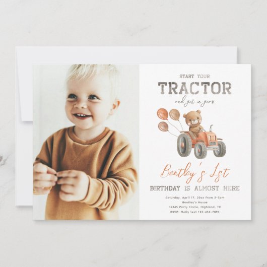 Tractor Beer Verjaardagsuitnodigingen | Trekker ui Kaart (Voorkant)