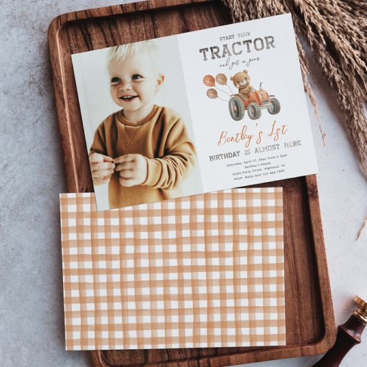 Tractor Beer Verjaardagsuitnodigingen | Trekker ui Kaart