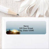 Tractor bij Sunrise op een Blue Gradie retouradres Etiket (Insitu)