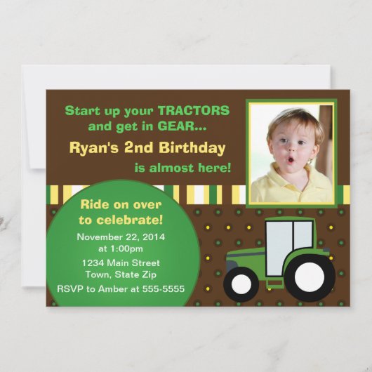 Tractor Birthday Invitation 5x7 Photo Card Kaart (Voorkant)