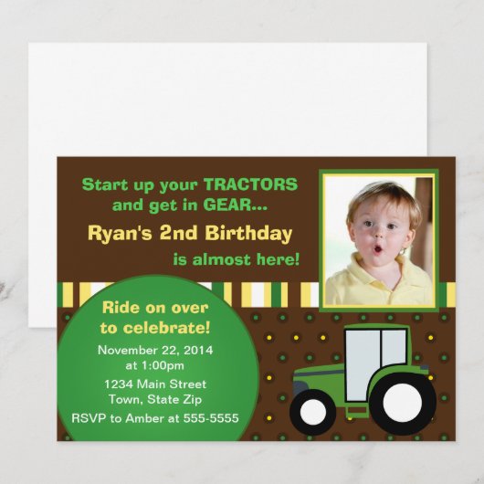 Tractor Birthday Invitation 5x7 Photo Card Kaart (Voorkant / Achterkant)